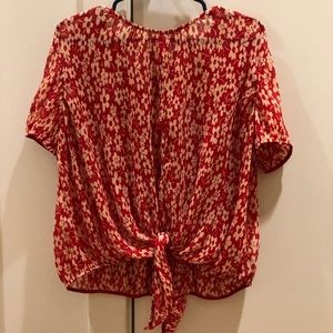 Madewell Red Daisy Crepe Tie Front Top